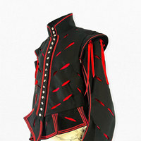 Veste historique en laine noire et rouge du XVIIe siècle, modèle doublet coupé, avec manches amovibles, pour reconstitution historique