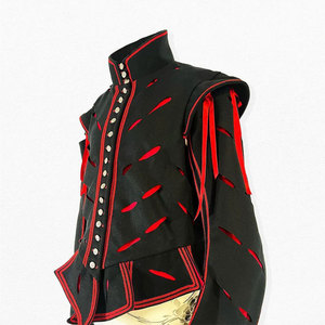 Chaqueta de lana negra y roja de doble capa con mangas extraíbles para recreación histórica del siglo XVII - Product Image 2