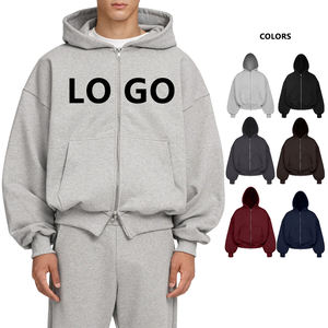 เสื้อฮู้ดดี้ทรงบ็อกซี่แบบซิปคู่ ผ้าหนา 470gsm ผ้าฝ้าย 100% แบบครอป เสื้อฮู้ดดี้ผู้ชาย ผ้าเฟรนช์เทอร์รี่ ซิปแบบสวม - Product Image 2