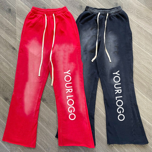 Pantalones de hombre lavados estilo streetwear 100% algodón con lavado ácido, pantalones jogger de forro polar para hombre, pantalones acampanados con estampado personalizado, pantalones de chándal acampanados de pierna ancha - Product Image 3