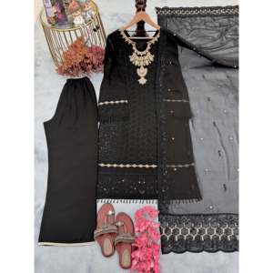 Ensembles pour femmes de créateur, haut en faux georgette lourd pur, pantalon palazzo et dupatta pour un look de soirée - Product Image 2