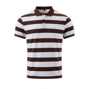 Chemises polo personnalisées en tricot pour hommes, style rugby, marron et blanc, manches courtes, respirantes, séchage rapide, streetwear, décontractées, pour le golf. - Product Image 1