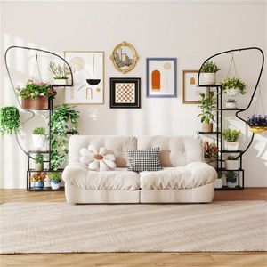 Lot de 2 supports à plantes en métal noir à 6 niveaux en forme de papillon avec crochets de suspension et patins réglables pour pots de fleurs et jardinières - Product Image 2