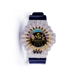 Moissanite World Luxury Moissanite Quartz <b>Watch</b> 40mm Analog Rhinestone <b>Iced</b> <b>Out</b> Wristwatch - Product Image 1