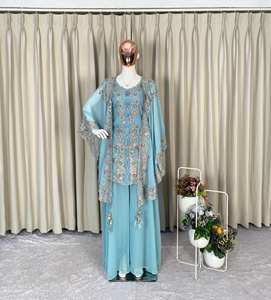 Ensemble Kaftan Sharara Indo-Occidental en Georgette avec Broderie Florale et Paillettes, Robe de Soirée Fusion 2 Pièces pour Mariages et Aïd - Product Image 1