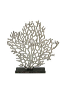 Elegante Escultura de Coral en Aluminio Plateado sobre Base Negra - Moderna Estatua de Abanico Marino Costero para Decoración de Mesa de Oficina u Hogar de Lujo - Product Image 3