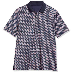 Men's Navy <b>Blue</b> Short Sleeve Knitted <b>Polo</b> <b>Shirt</b> With Floral Print Button Down Casual Regular Fit Breathable Polyester - Product Image 1