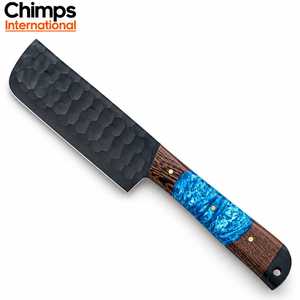Ensemble de couteaux en acier inoxydable 6 pièces Chimps International, forgés à la main, finition noire avec manches en résine bleue et bois - Product Image 2