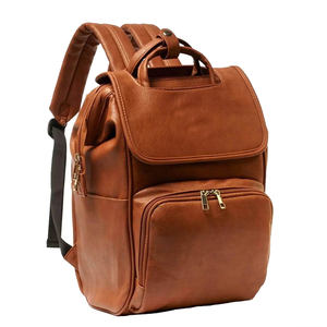 Sac à dos à langer vintage en cuir véritable personnalisé par le fabricant, convertible en sac de voyage pour bébé, avec fermeture éclair, poignée souple et grande capacité - Product Image 1