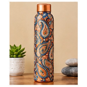 Imperial Green Floral <b>Copper</b> <b>Water</b> <b>Bottle</b> With <b>Copper</b> Lid Luxe Emerald <b>Bottle</b> Portable Travel Drinkware for Sale - Product Image 3