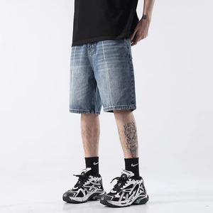 Shorts en jean pour hommes 100% coton délavé, décontractés, longueur genou, respirants, écologiques, été, broderie, logo personnalisé, OEM, vente en gros, haute qualité - Product Image 5