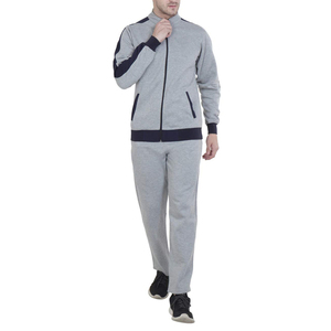 Ensemble de survêtement gris pour homme, fermeture éclair intégrale, col montant, décontracté, respirant, polyester et coton, pour l'automne, coupe classique, poches latérales - Product Image 5