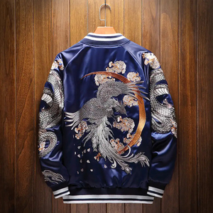 เสื้อแจ็คเก็ตบอมเบอร์พรีเมียมดีไซน์สำหรับผู้ชาย ลายซูกะจัง ของที่ระลึกสุดหรู แฟชั่นสั่งทำพิเศษ ลายฟีนิกซ์สี่ตัวในตำนาน ผ้าแคนวาส ระบายอากาศได้ดี ซิปด้านหน้า - Product Image 2
