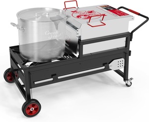 Cocina de gas propano de 2 quemadores con paleta agitadora de acero inoxidable para cocinar mariscos al aire libre en el patio trasero. - Product Image 1