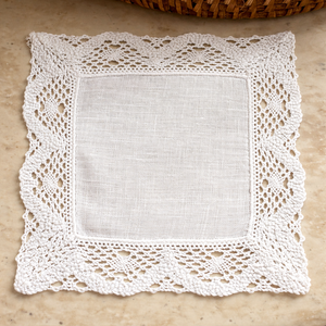 Serviette de cocktail en dentelle, tissu 100% lin, fil de coton en dentelle, taille 20x20 pouces, ou 15x15 cm - Product Image 1