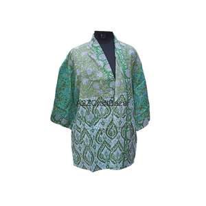 Bata Kimono de Manga Corta para Mujer, 100% Algodón, Estampado Floral, Cuello en V, con Cordón Ajustable, 240g, Transpirable y de Secado Rápido - Product Image 1