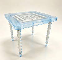 Table de mahjong en acrylique imitation écaille de tortue, bord festonné, pieds en bobine, style classique, table de jeu pour divertissement à domicile