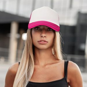 Gorra Trucker Unisex de Malla Transpirable, Ajustable con Cierre a Presión, Estilo Béisbol, Rosa y Blanca, 6 Paneles - Product Image 5