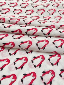 White Penguin Hand Block Printed Eco-Friendly Cotton Fabric <b>Cute</b> Animal Print Soft Lightweight Kids Apparel Craft Textile - Product Image 4