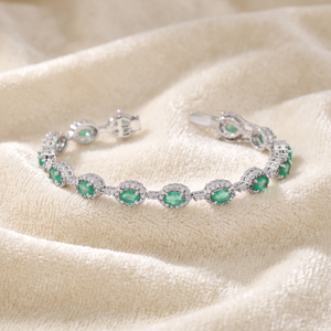 Designer Natural Emerald Cubic Zircon Tennis <b>Bracelet</b> IGI Certified Gift 925 Sterling <b>Silver</b> Handmade Memoria Jewels Jewelry - Product Image 5
