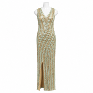 Luxury V Neck <b>Sequin</b> Beaded Evening Maxi Dress Elegant Sleeveless Formal Gown Wedding Party Cocktail Prom Long Dress for Women - Product Image 1
