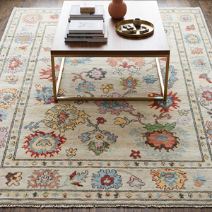 Alfombra Clásica de Lana Tejida a Mano de Primera Calidad, Color Marfil, con Patrón Floral Colorido, Pelo Plano, Decorativa para Sala de Estar y Dormitorio - Product Image 5