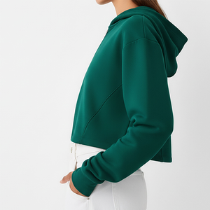 OEM Crop <b>Hoodie</b> Custom Printed 100% Cotton <b>Fleece</b> <b>Zip</b>-<b>Up</b> Hoodies for Women High Quality Solid Color Front Logo Street Wear - Product Image 2