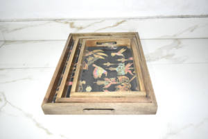 Juego de 3 bandejas rectangulares de madera de mango de la mejor calidad, personalizadas, de lujo, con atractivo estampado en esmalte, pulidas, decorativas, para hoteles. - Product Image 4