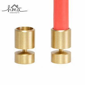 Brass Gold Double Cylindrical <b>Candle</b> Holder Round Shape Modern Minimalist Design With <b>Red</b> Taper <b>Candle</b> Decorative Accent - Product Image 1