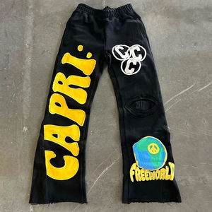 Pantalon de survêtement OEM léger 100 % coton, coupe droite évasée, écologique, pour homme, avec broderie personnalisée, appliqué et patchs, bas ouvert, jambe large - Product Image 5