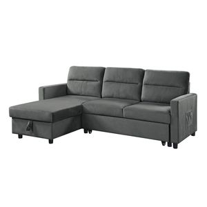 Ivy 81.5\" Dark Gray Velvet Reversible <b>Sleeper</b> Sectional <b>Sofa</b> Features Storage Chaise and Side Pocket - Product Image 2