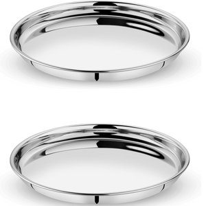 Assiettes rondes en acier inoxydable, 2 pièces, argent poli, assiettes de service en métal, vaisselle durable - Product Image 1