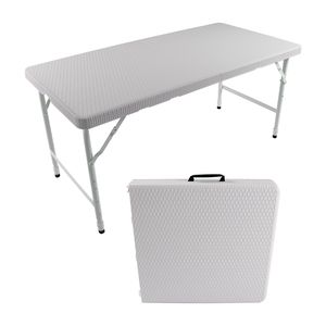 Portable 4ft White Rattan Folding <b>Table</b> Indoor and Outdoor Use <b>Foldable</b> with Plaited Design - Product Image 1