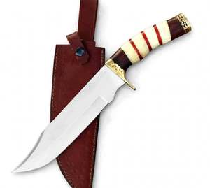 Custom Handmade Fixed Blade Outdoor Utility <b>Knife</b> Wood <b>Bone</b> <b>Handle</b> with Leather Sheath - Product Image 6