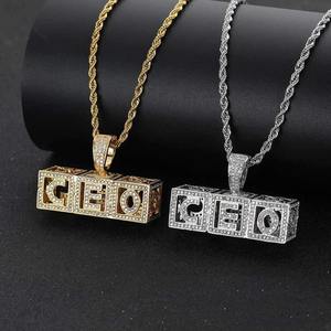 Promotion Colliers Pendentifs Personnalisables en Laiton, Style Hip-Hop, avec Lettres en Cube Creux à Combinaison Libre et Micro-Pavé de Diamants - Product Image 2
