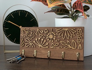 Wooden Floral Design <b>Wall</b> <b>Key</b> <b>Hook</b> Holder For Rooms <b>Keys</b> And Clothes Stylish Home Storage And Decor Organizer From India - Product Image 4