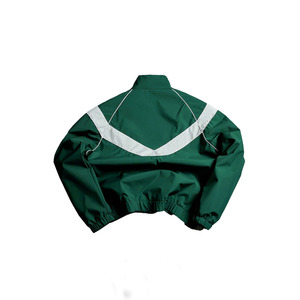 Green <b>Racer</b> <b>Jacket</b> Windproof Stand Collar Regular Fit Polyester Sporty Autumn Wear Solid Color Zipper Closure - Product Image 2