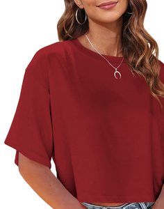 T-shirt court pour femme, col rond, coupe classique, style décontracté, 100% coton, tendance, manches courtes, dernière collection. - Product Image 1