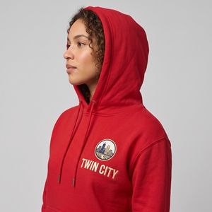 Twin City Women's <b>Red</b> Hooded Sweatshirt With Gold Logo Embroidery Front Print Regular Fit Autumn Wear - Product Image 3
