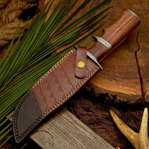 Couteau Bowie en acier Damas forgé à la main sur mesure OEM avec étui en cuir véritable, couteau de survie et de chasse à lame fixe pour l'extérieur - Product Image 4
