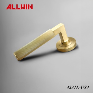 Elegant Round Brushed Brass Straight Knurled Lever Door Handle - Product Image 4