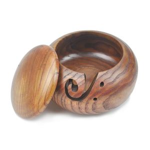 AZ ENTERPRISES Bol à laine en bois artisanal portable pour le tricot et le crochet avec couvercle rond pour le rangement de la laine 15 cm - Product Image 3