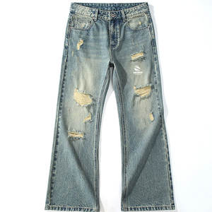 Vaqueros de mezclilla rectos lavados de estilo urbano desgastado, de alta calidad, 100% algodón, con botones y diseño liso, estilo High Street. - Product Image 1