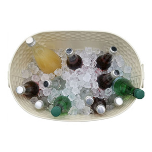 Modern Cream Hammered Oval Galvanized Steel <b>Ice</b> Bucket With Wire Side Handles Powder Coated Metal Party Beer Beverage Tub Supply - Product Image 5