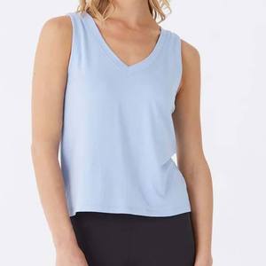 Camiseta sin Mangas con Cuello en V para Mujer, Color Azul Claro, Tejida, Transpirable, Estilo Casual - Product Image 1