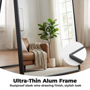 Specchio a Figura Intera da 59 Pollici con Cornice in Alluminio Antiruggine, Forma ad Arco/Rettangolare, Nero/Oro, Vetro Infrangibile - Product Image 4