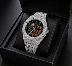 Montre-bracelet de luxe pour homme, à quartz, squelette, entièrement sertie de diamants CZ, en acier inoxydable, bracelet 20 mm, cadran analogique en verre, style mode - Product Image 5