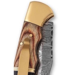 Cuchillos Plegables Hechos a Mano de Damasco con Mango de Madera, Bolster Metálico Decorativo, Funda de Cuero, Clip de Bolsillo y Hoja Afilada - Product Image 2
