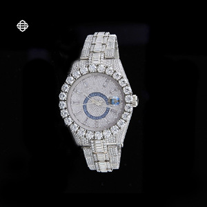 Montre classique pour homme en quartz moissanite, bracelet en acier inoxydable incrusté de diamants, verre 20 mm, mouvement ETA, date, montre tendance - Product Image 2