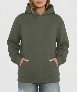 Sudadera con Capucha Extra Grande para Mujer, Color Verde Sólido, 100% Algodón, Tejido de Punto, con Bolsillos, Transpirable, para Otoño - Product Image 1